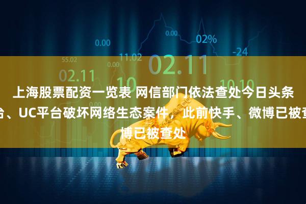 上海股票配资一览表 网信部门依法查处今日头条平台、UC平台破坏网络生态案件,此前快手、微博已被查处