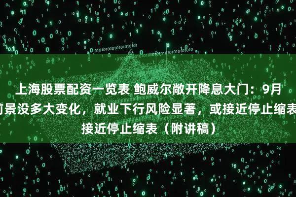 上海股票配资一览表 鲍威尔敞开降息大门：9月会议以来前景没多大变化，就业下行风险显著，或接近停止缩表（附讲稿）
