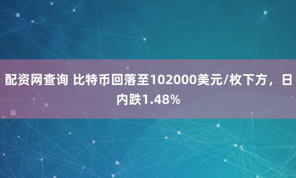 配资网查询 比特币回落至102000美元/枚下方，日内跌1.48%