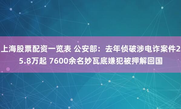 上海股票配资一览表 公安部：去年侦破涉电诈案件25.8万起 7600余名妙瓦底嫌犯被押解回国