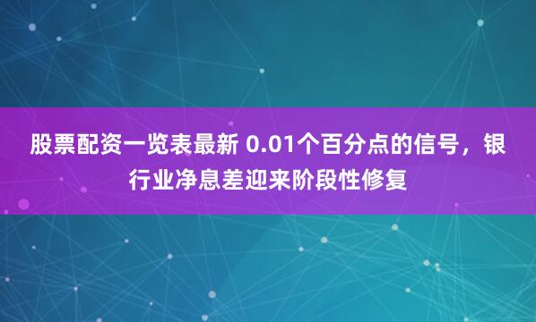 股票配资一览表最新 0.01个百分点的信号，银行业净息差迎来阶段性修复