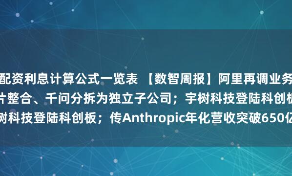 配资利息计算公式一览表 【数智周报】阿里再调业务架构：电商合并、云芯片整合、千问分拆为独立子公司；宇树科技登陆科创板；传Anthropic年化营收突破650亿美...
